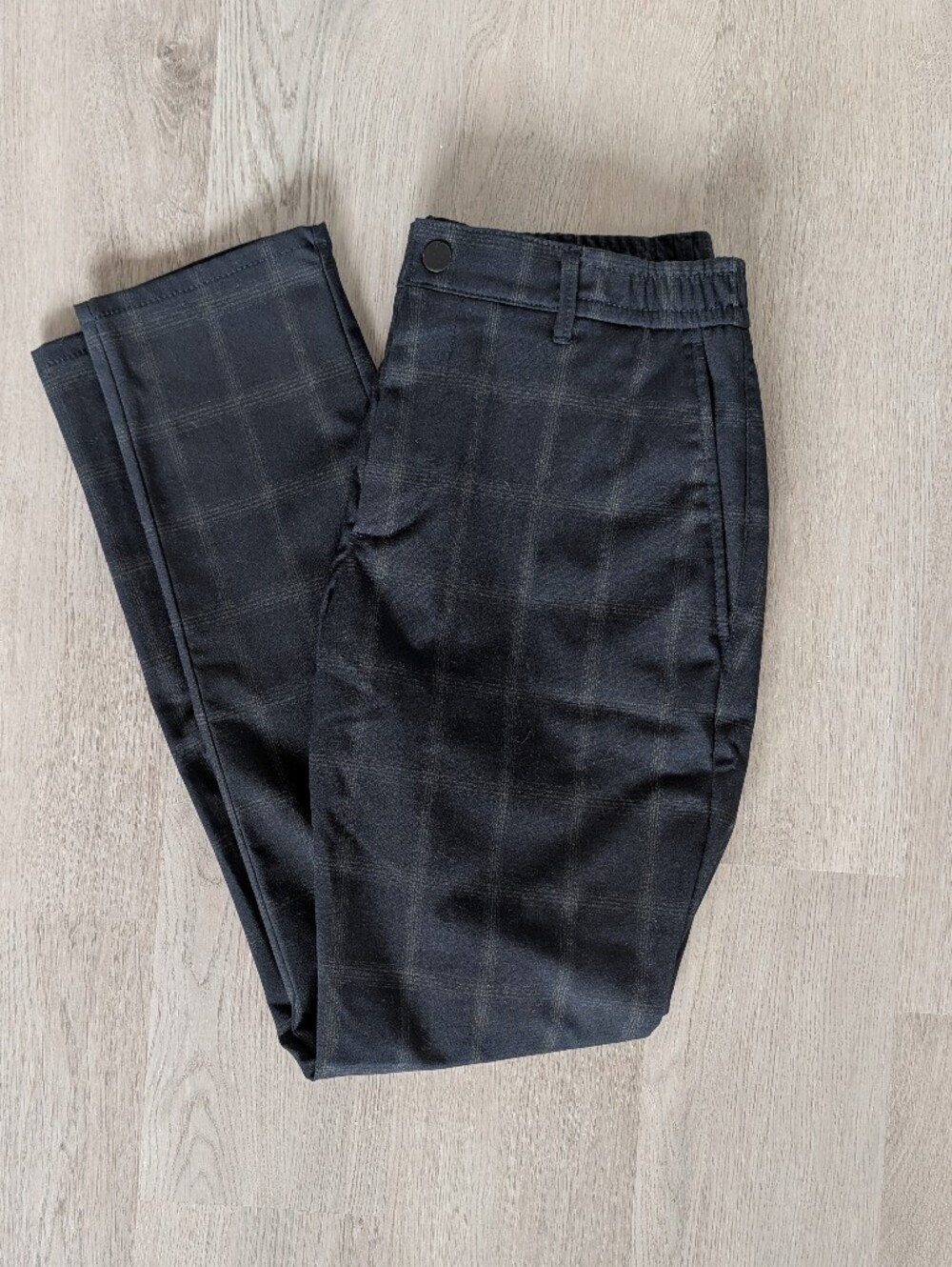 Zara Mens Black Windowpane Plaid Trousers Size M Tailored Slim Fit Office Preppy